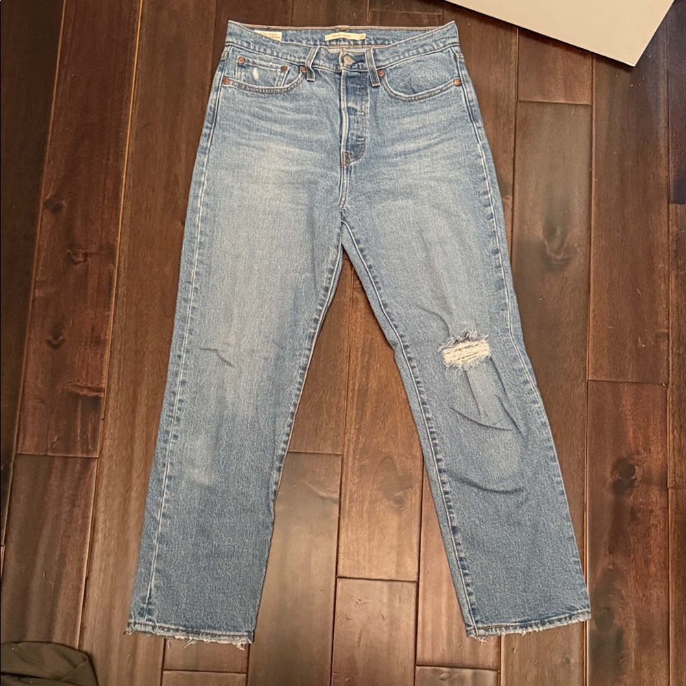 Levi’s Wedgie Blue Distressed Straight-Leg Jeans